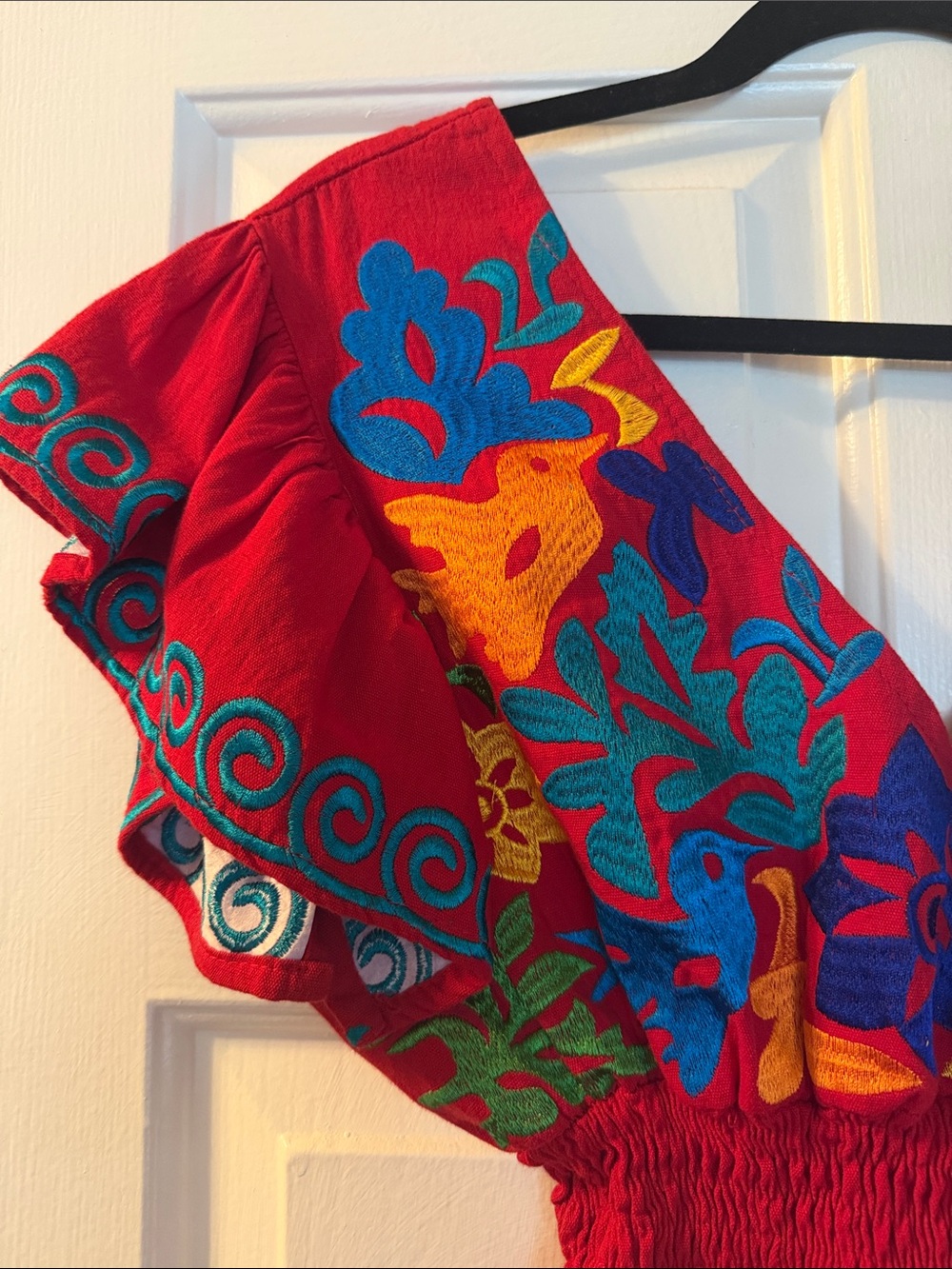 Red Embroidered V-Neck Women's Top - Picture 4 of 6